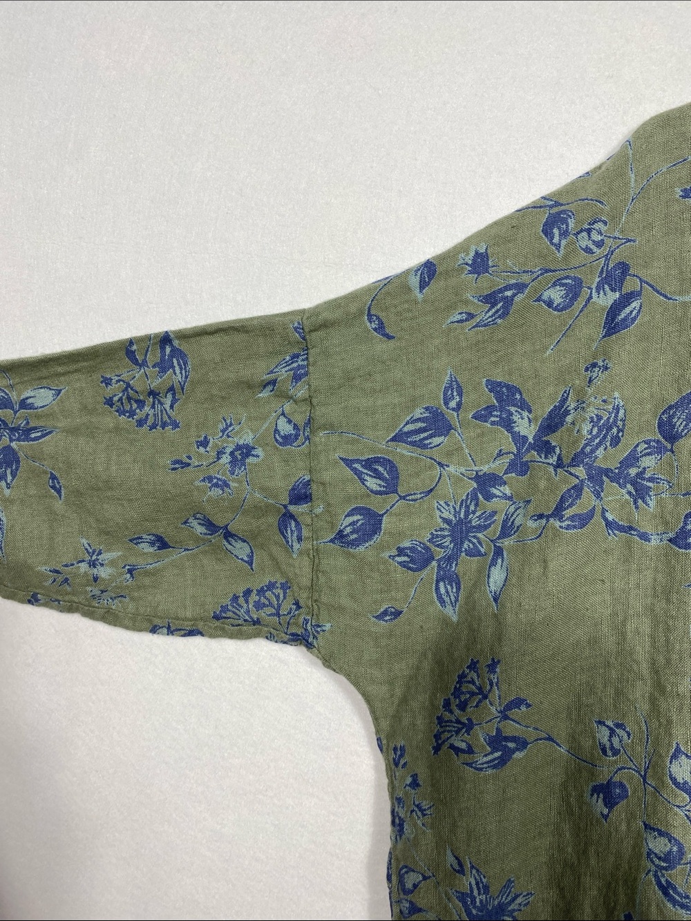 Liabella 100% Linen Made in Italy Sage Green & blue Floral Button-Neck Tunic Top - Picture 6 of 10